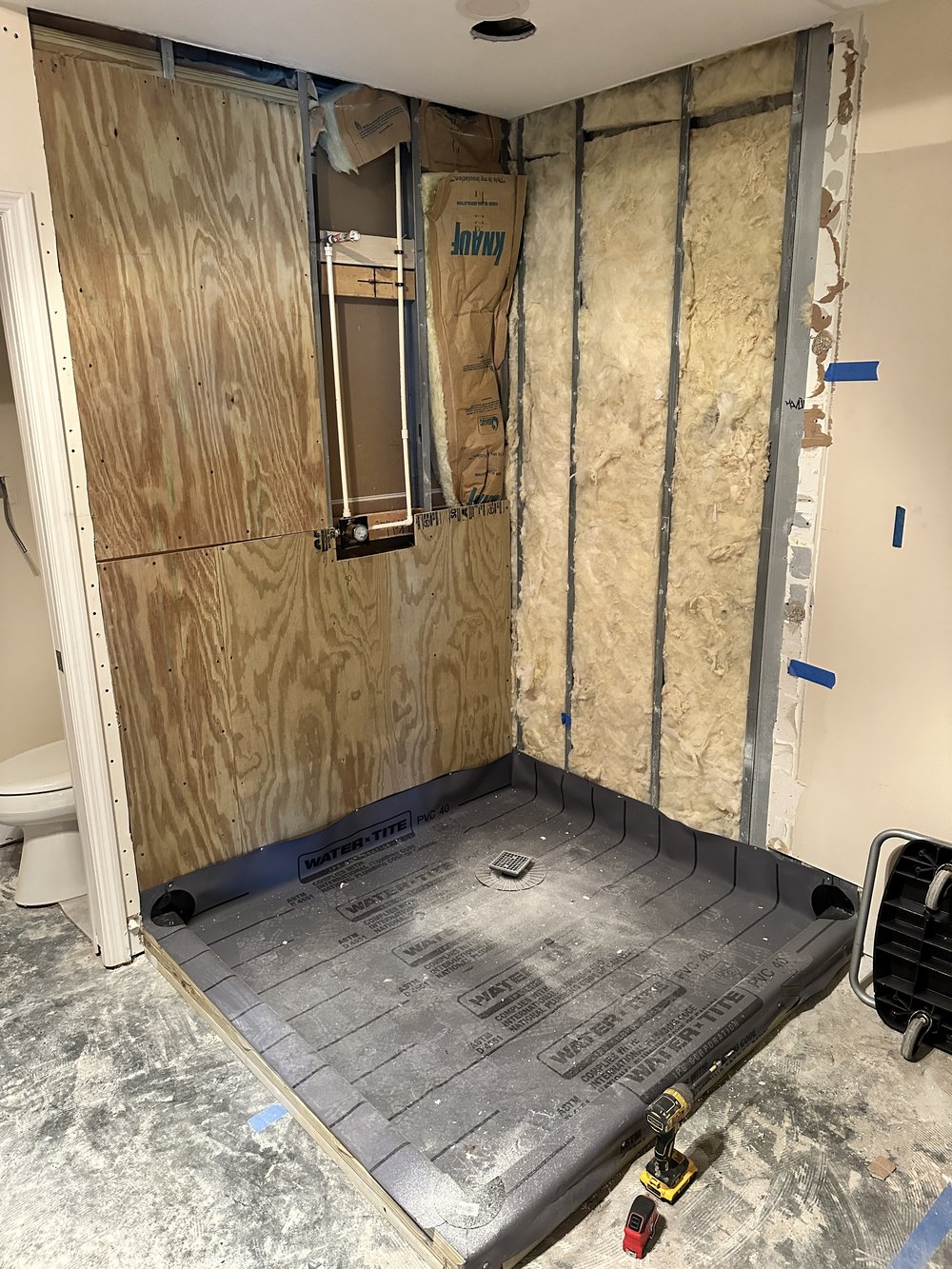 Before: gutted shower
